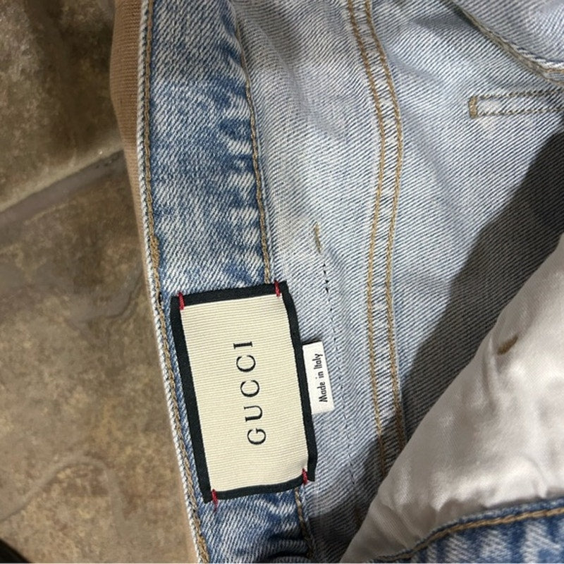 Gucci men's regular fit, Stone bleached denim jeans in light blue size 30 Italy