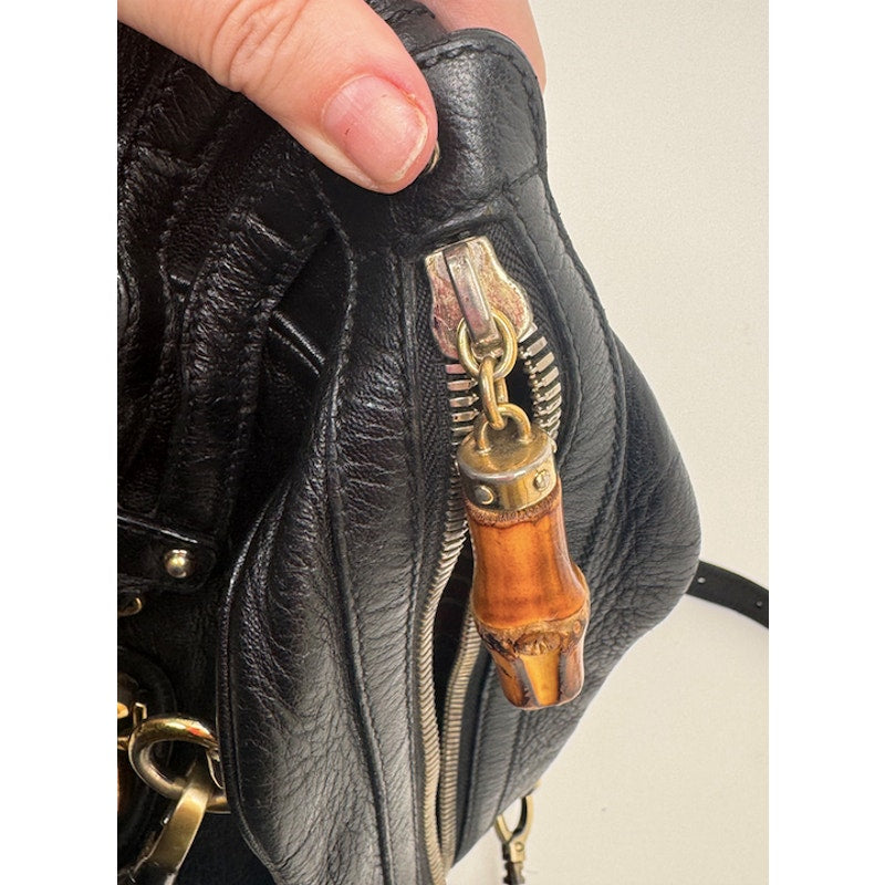 Gucci Black 3-Way Bag Horsebit Bamboo Accent Convertible Shoulder Crossbody Bag