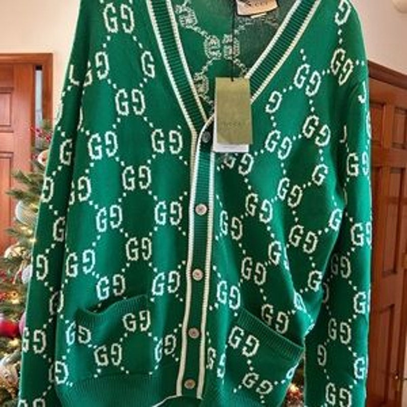 Men's Gucci, GG intarsia cotton cardigan sweater size XL made in Italy