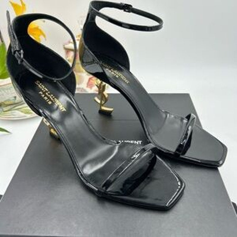 Women's Saint Laurent OPYUM black pattern, leather sandals size 40 made in Italy