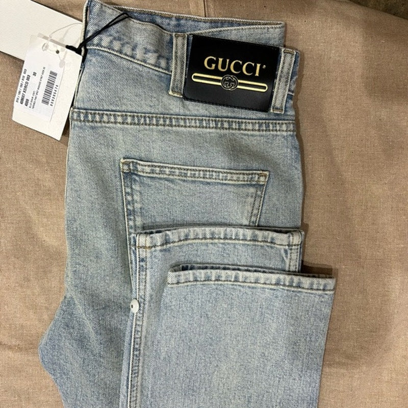 Gucci men's regular fit, Stone bleached denim jeans in light blue size 30 Italy
