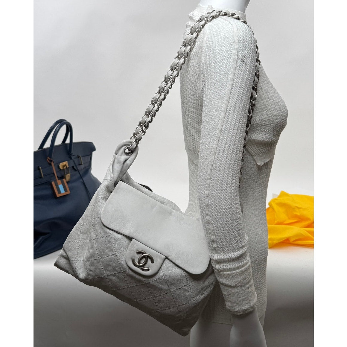 Chanel White Leather Rare Runway Archived Shoulder Bag w/Silver Hardware