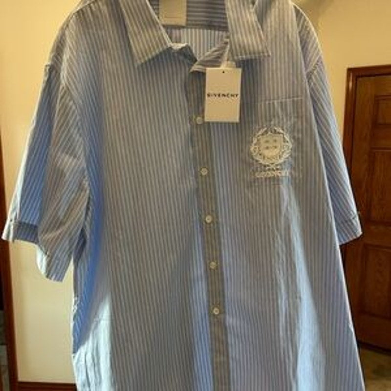 Men's Givenchy crest logo, striped short sleeve cotton Poplin shirt size 43