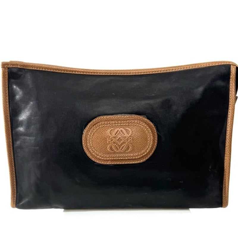 Loewe Black and Tan Leather Clutch
