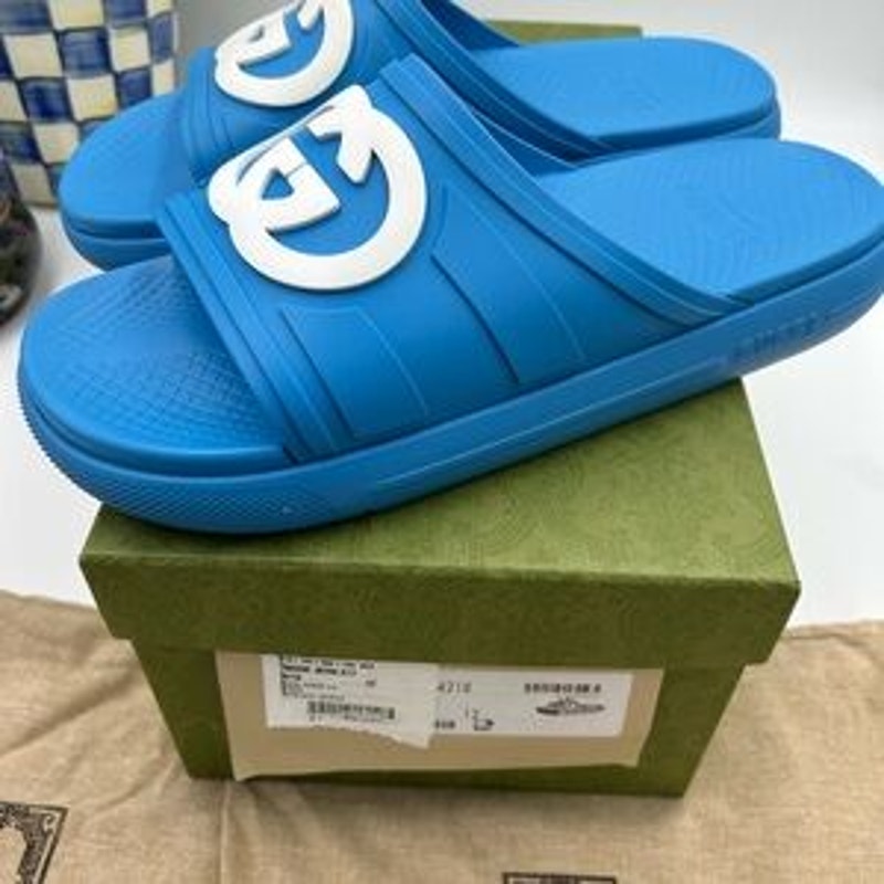 Men's Gucci interlocking G rubber Pool slides size 12 made in Italy