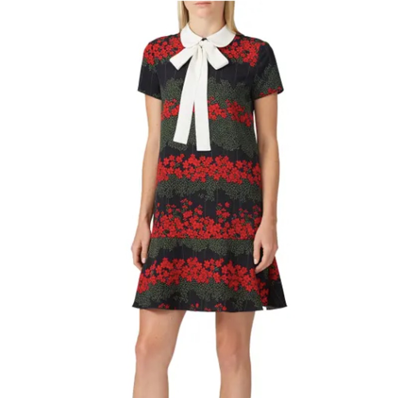 RED Valentino Printed Neck Tie Floral Peter Pan Collar Dress – IT 46 / US 10