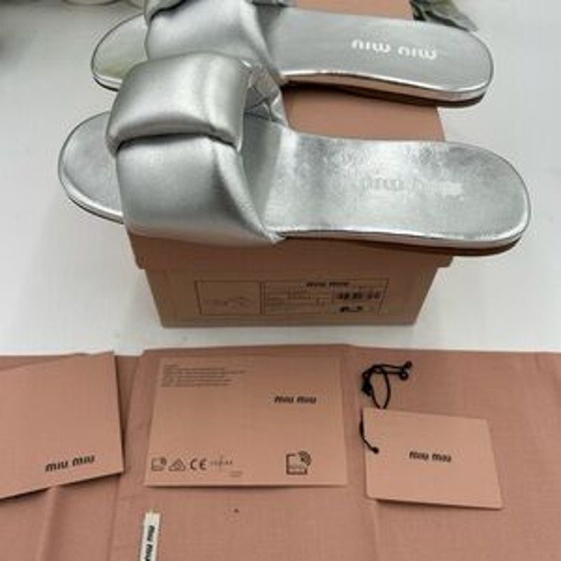 Women's Miu Miu metallic slide sandals size 37 made in Italy