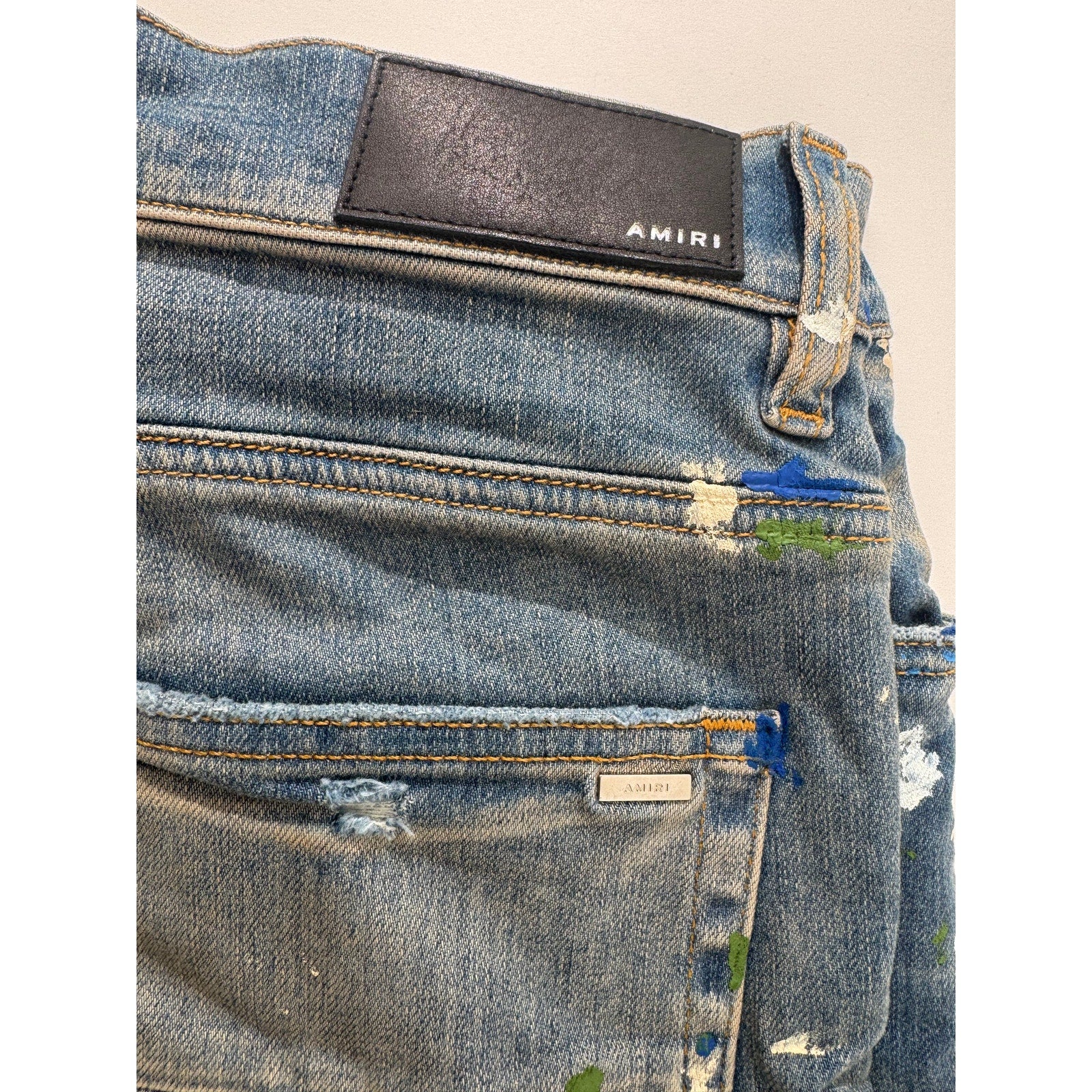 Mens AMIRI mx1 paint splatter light wash patch size 32 immaculate