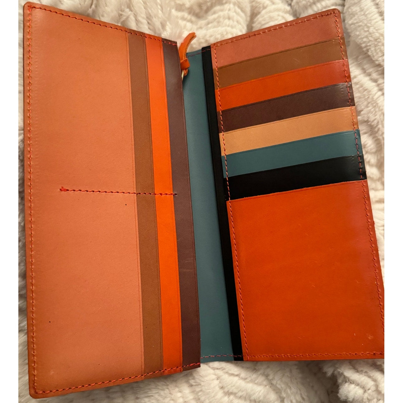 Craftwork Products Japan Made Deep Orange Colorblock Motif Long Wallet