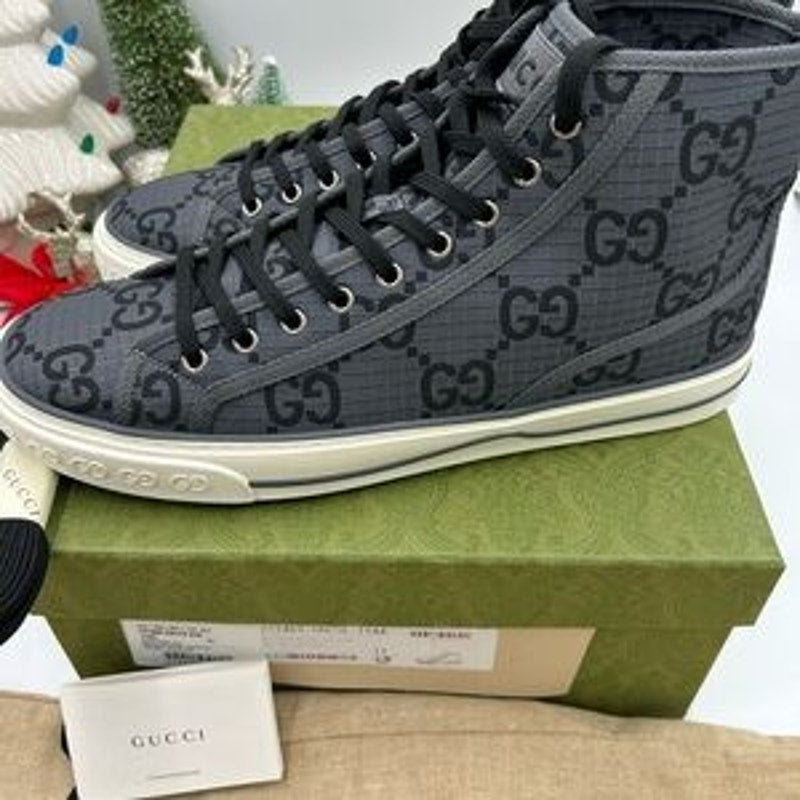 Gucci Men's tennis 1977 Black and Gray High-Top Sneakers size 11 made in Italy