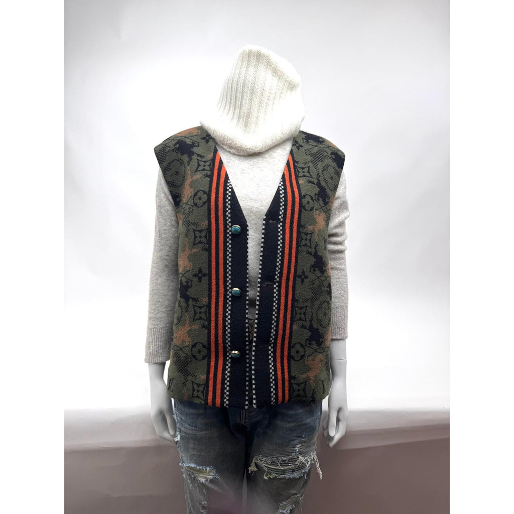 Louis Vuitton Monogram Bull Jacquard Knit Vest Turquoise Buttons XXL