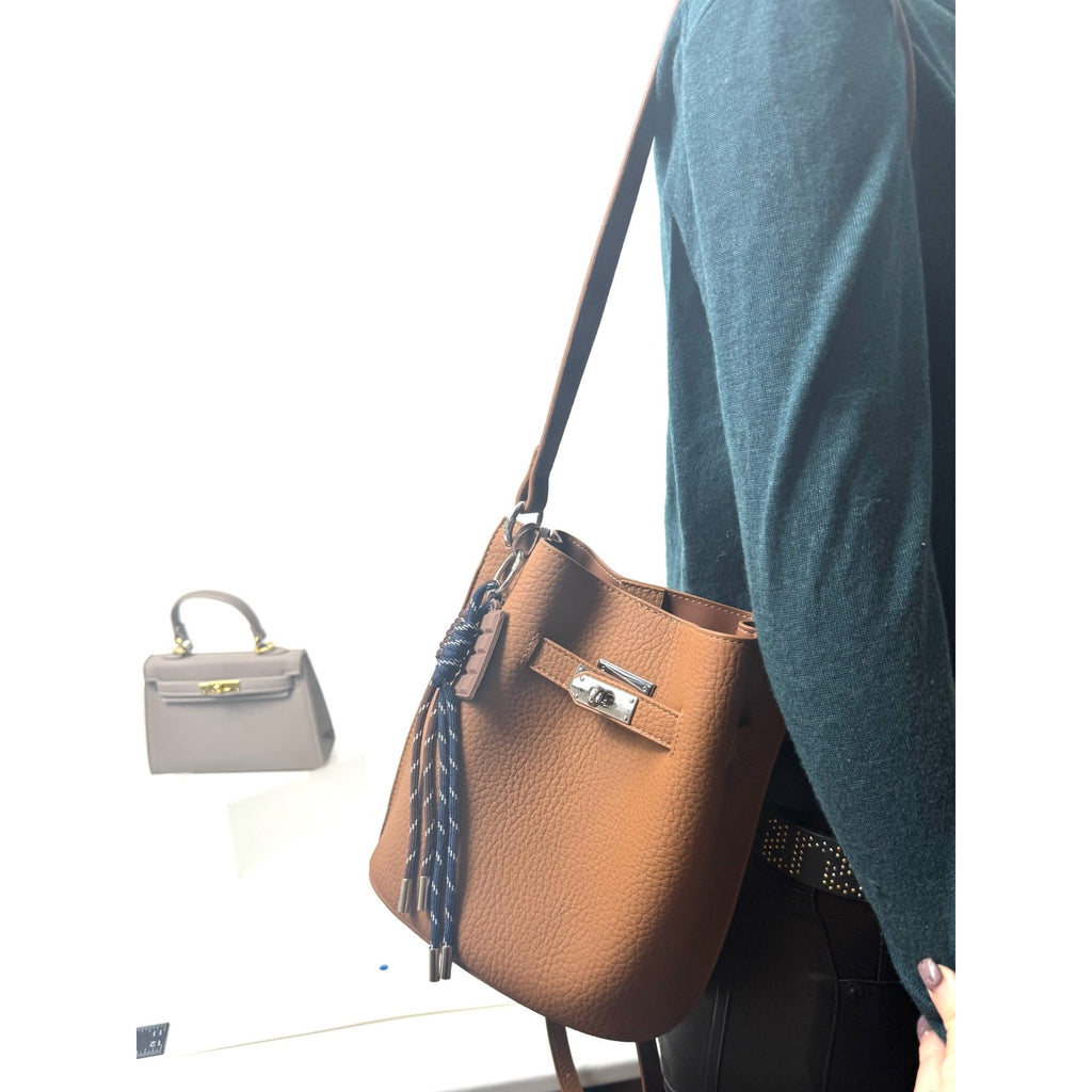 Brown Leather 3-Way Multi-Functional Bag - Crossbody, Tote & Shoulder with Charm