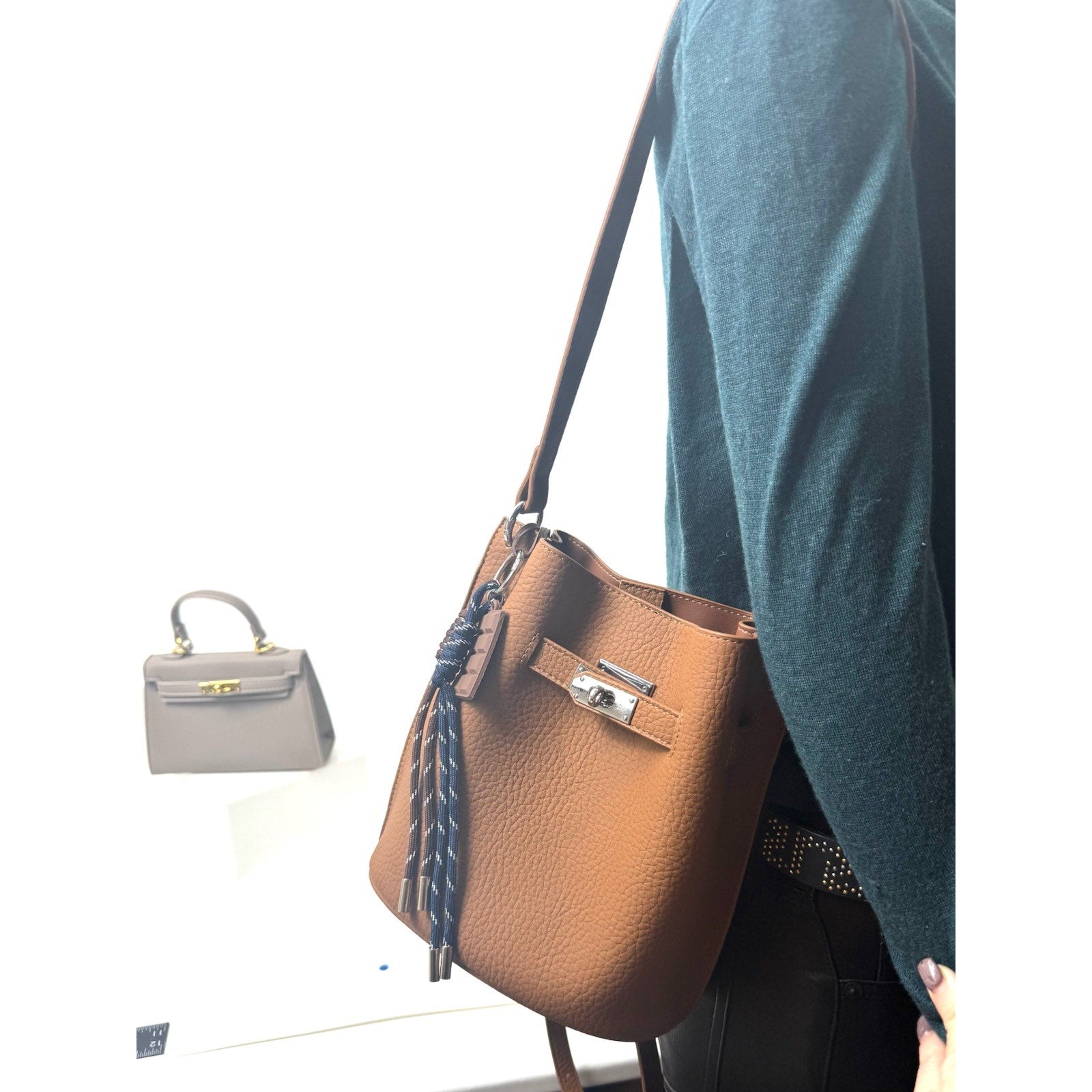 Brown Leather 3-Way Multi-Functional Bag - Crossbody, Tote & Shoulder with Charm