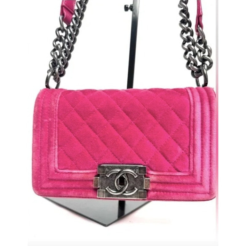 Chanel Pink Crushed Velvet Quilted Small Boy Bag