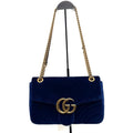 Gucci Medium Marmont Velvet Shoulder Bag - Blue - Antique Gold Hardware