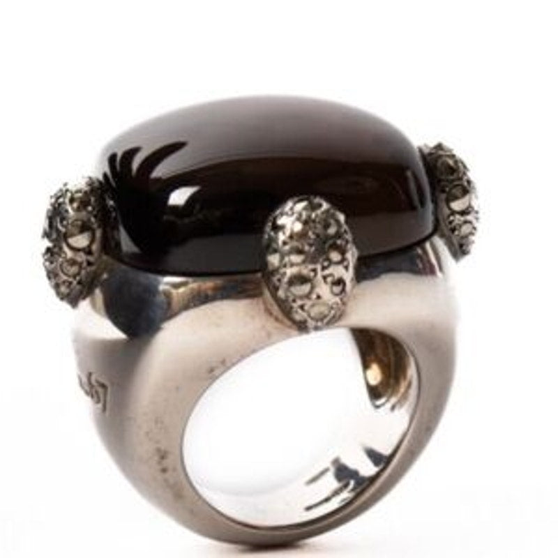 Pomellato 67 smoky quartz/marcasite Sterling silver Griffes ring size 6 Italy