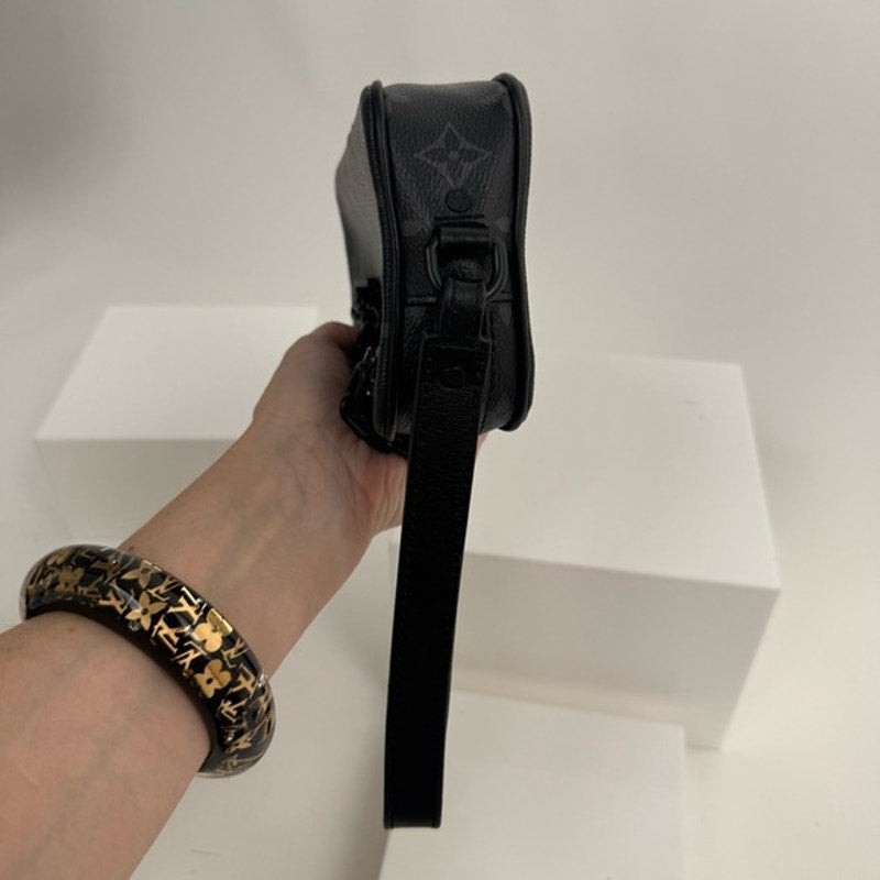 LV Black Virgil Abloh Coated Canvas Monogram Eclipse Volga Pochette Clutch Bag