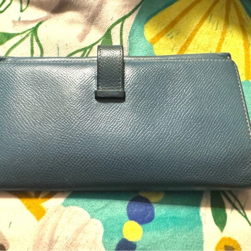 Hermes Blue Jean Tadelakt Bearn wallet Palladium Hardware cream contrast stitch