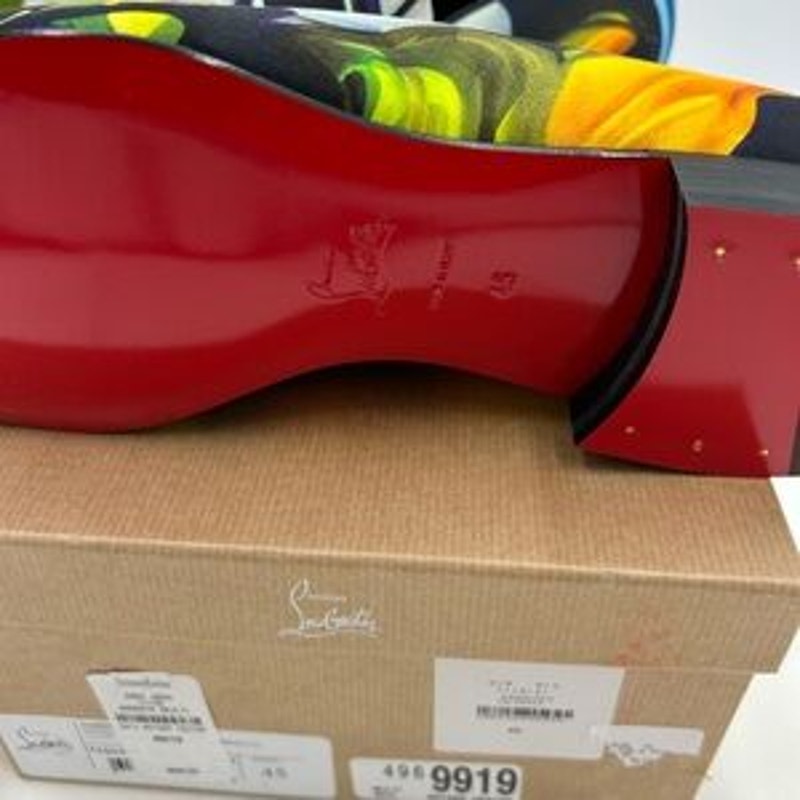 Men's Christian Louboutin, dandy, chick floral satin loafers size 45 made Italy