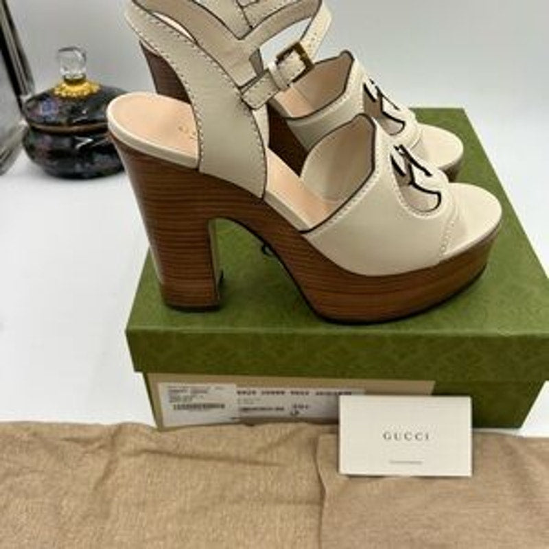 Women's Gucci interlocking G leather platform sandals size 39.5 made in Italy