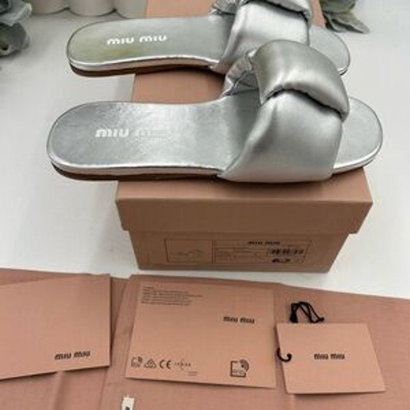 Women's Miu Miu metallic slide sandals size 37 made in Italy