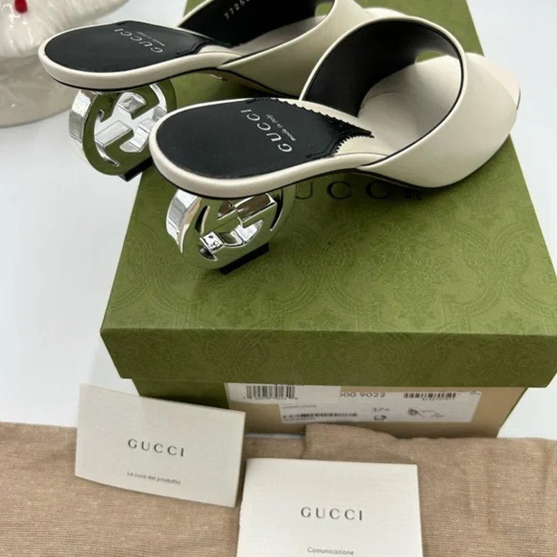 Women's Gucci interlocking G leather sandal size 37.5 made in Italy