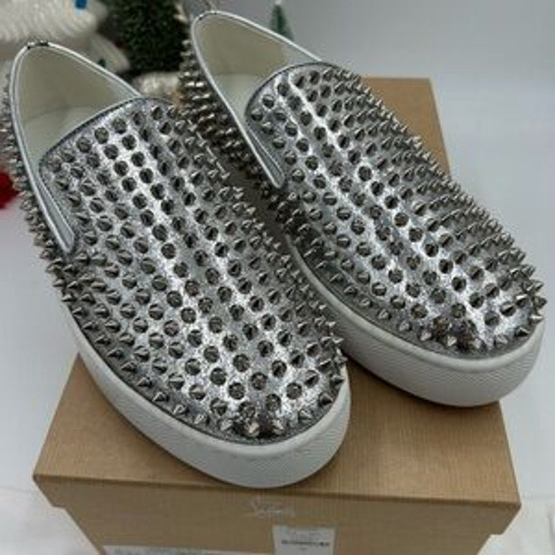 Men's Christian Louboutin roller boat spike slip on sneakers size 42 made Italy