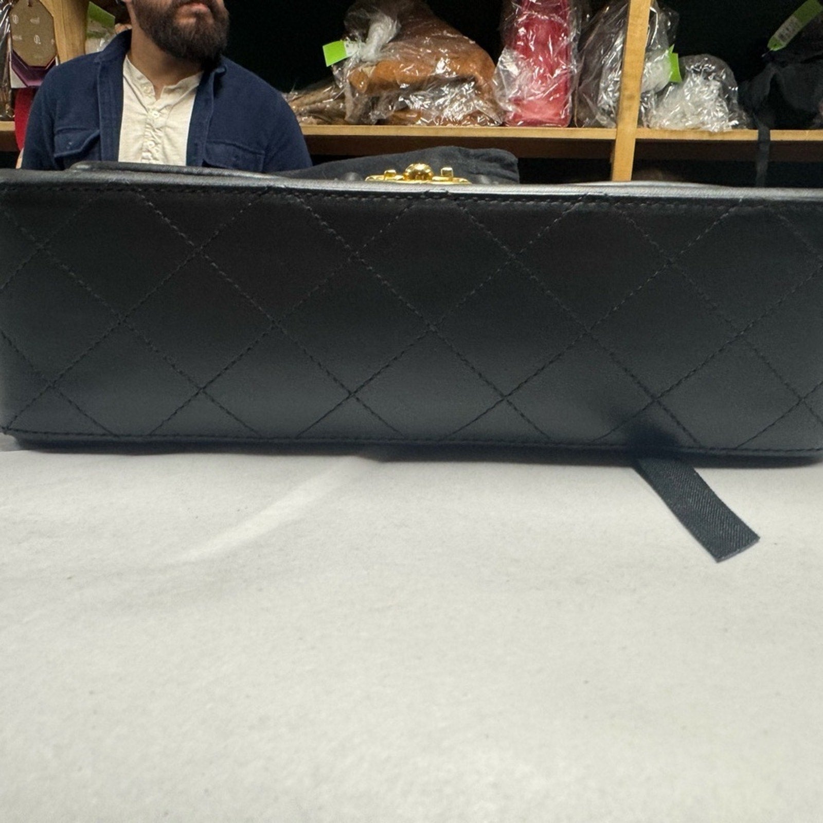 Chanel Black and Tan flap bag with gold hardware/adjustable strap/back pocket