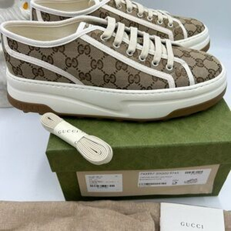 Gucci Brown GG Monogram canvas platform Sneakers size 10.5 made in Italy