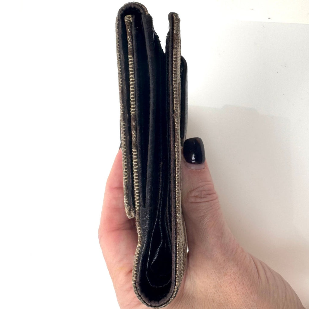 Gucci GG Rare Neutral Canvas Monogram Web Canvas Compact Wallet