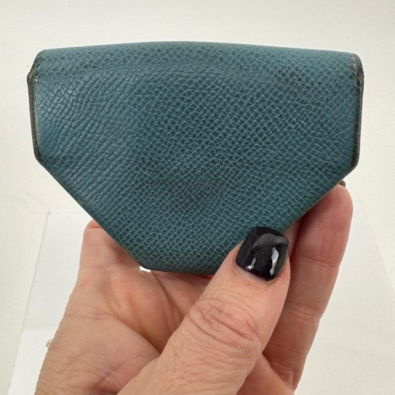Hermes Blue silver front snap coin purse some wear
