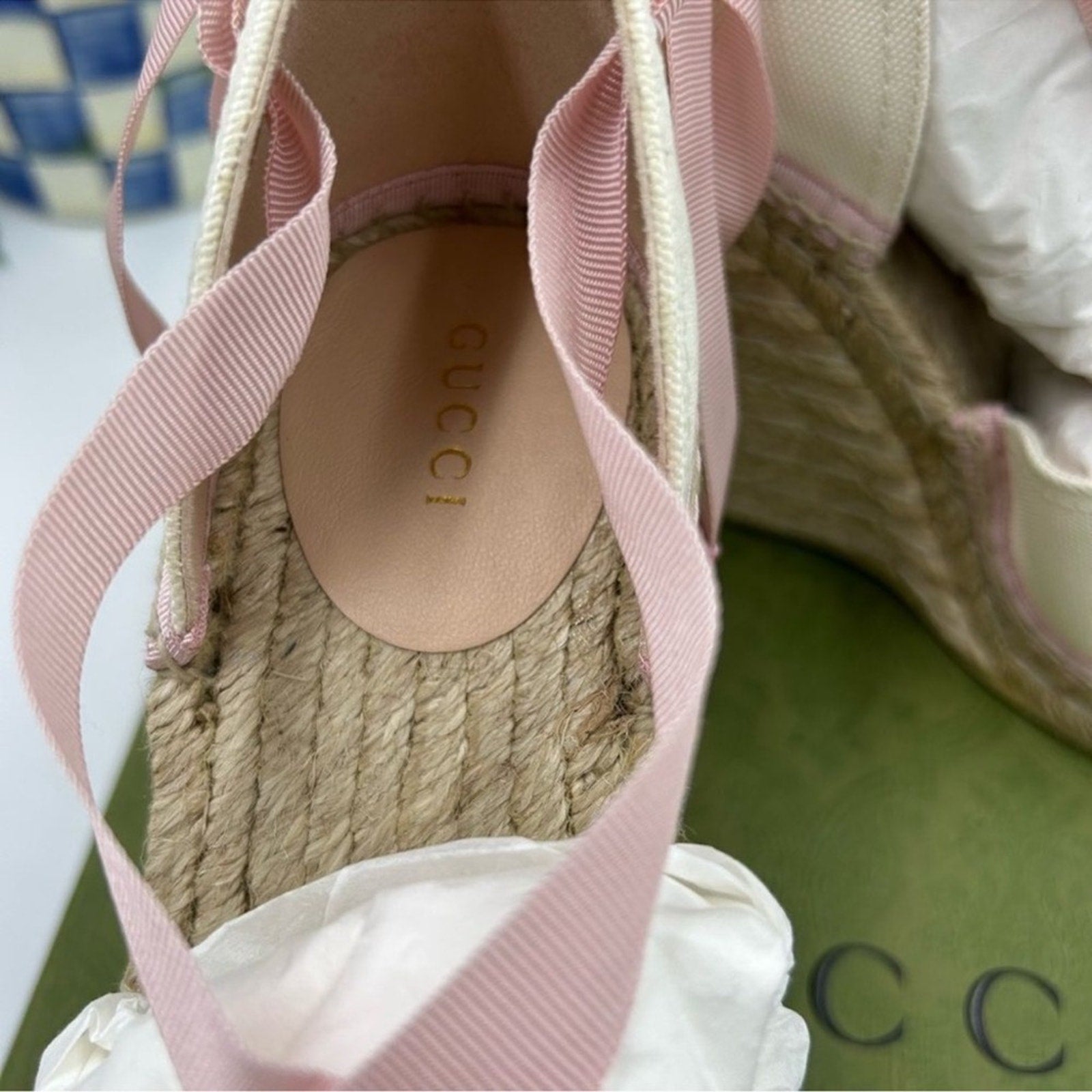 Women's Gucci canvas GG wedge espadrilles size 40 made in Italy