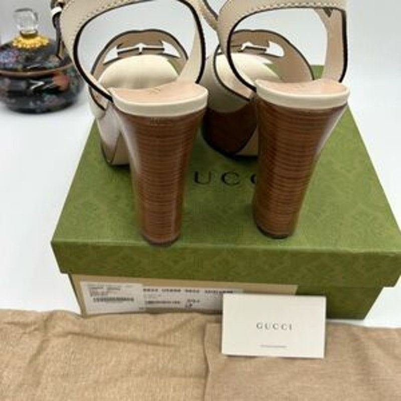 Women's Gucci interlocking G leather platform sandals size 39.5 made in Italy