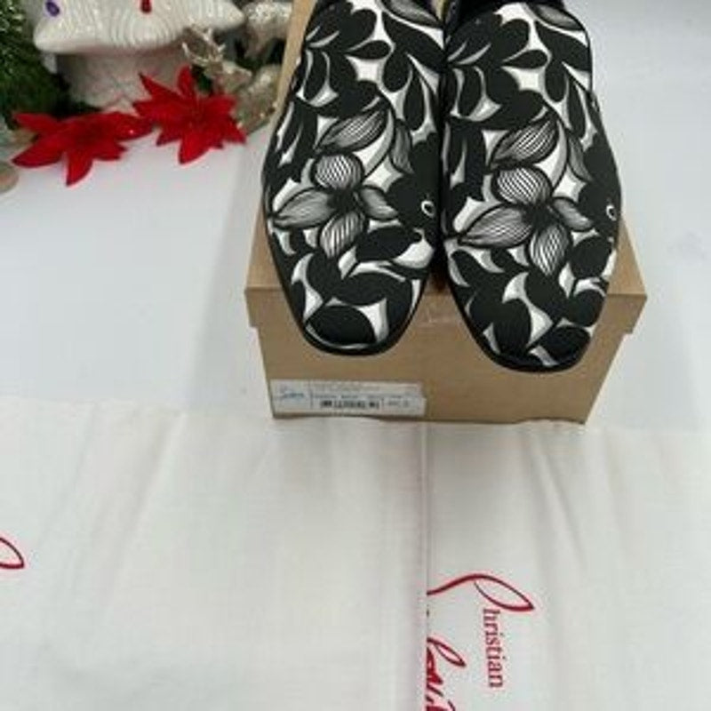 Christian Louboutin Mens dandelion flat black/white loafers size 46.5 Italy