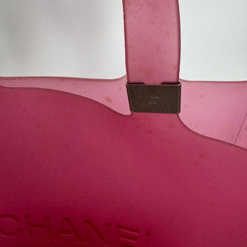 Chanel Pink Tote w/ Silver detail on strap in a neoprene, rubber like material