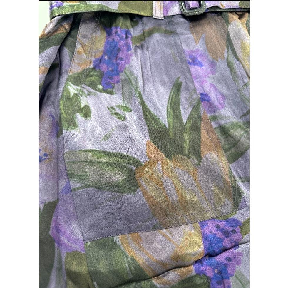 Dries Van Noten Multicolor Silk Floral Belted Utility Skirt Size 38