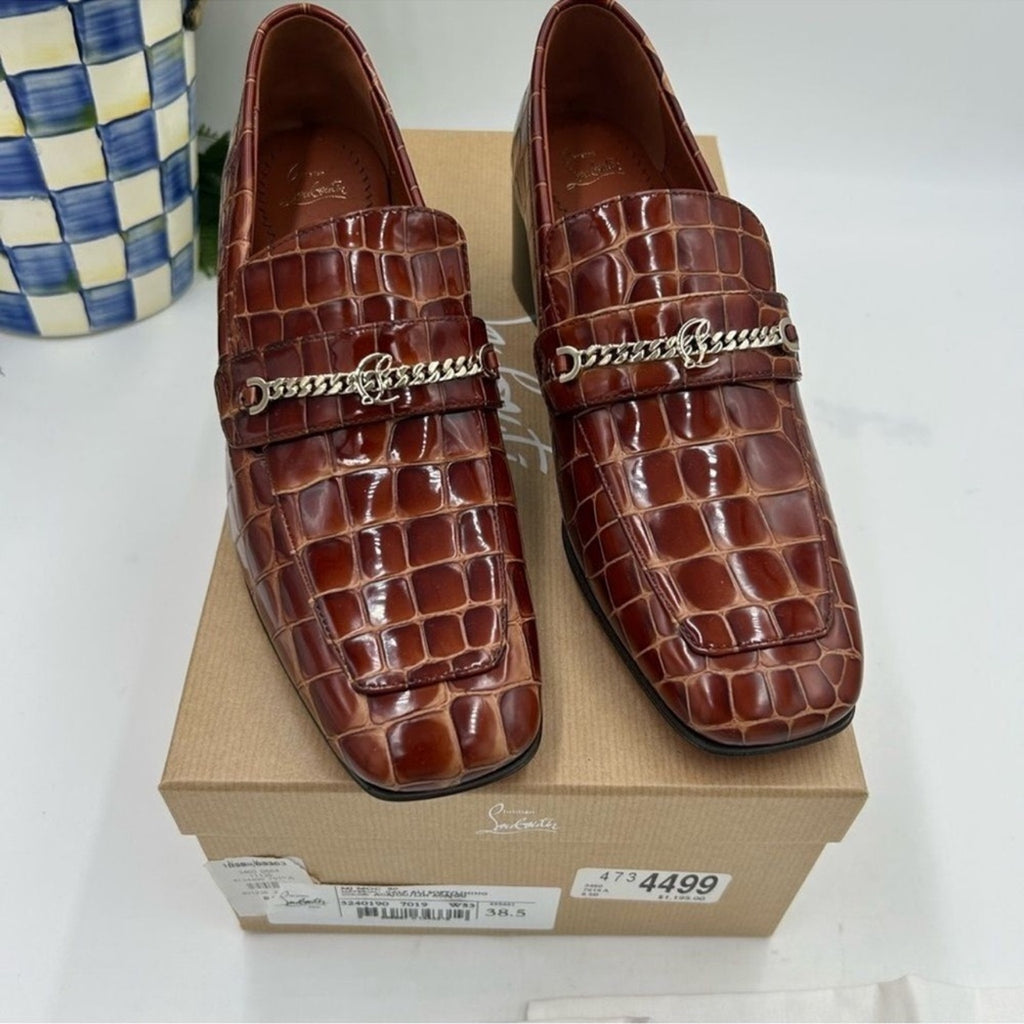 Women's Christian Louboutin, MJ Moc Leather Loafers Size 38.5 
Made in Italy