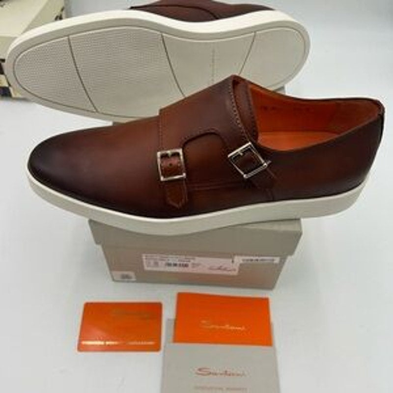 Men's Santoni bankable double Monk strap shoes size 9 US made in Italy