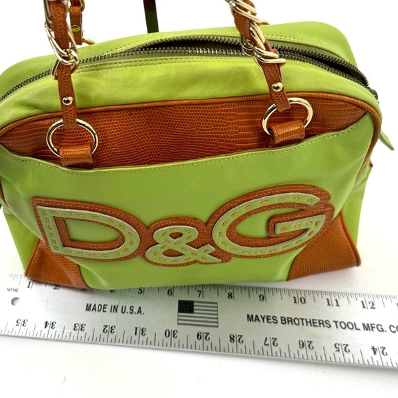 Dolce & Gabbana Runway Green leather w/ Brown exotic leather and gold hardware