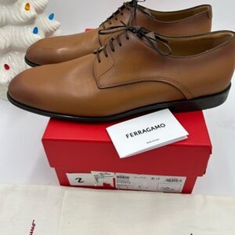 Man Salvatore, Ferragamo plain toe Derby shoes calf Leather size 12 made Italy