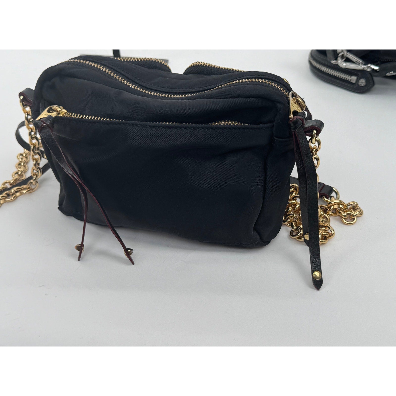 Women's MZ Wallace Black Nylon Bedford Crossbody Bag with Chain Link Strap