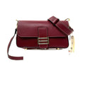 Divina Firenze Made in Italy Cranberry Leather Baguette Flap Crossbody Bag