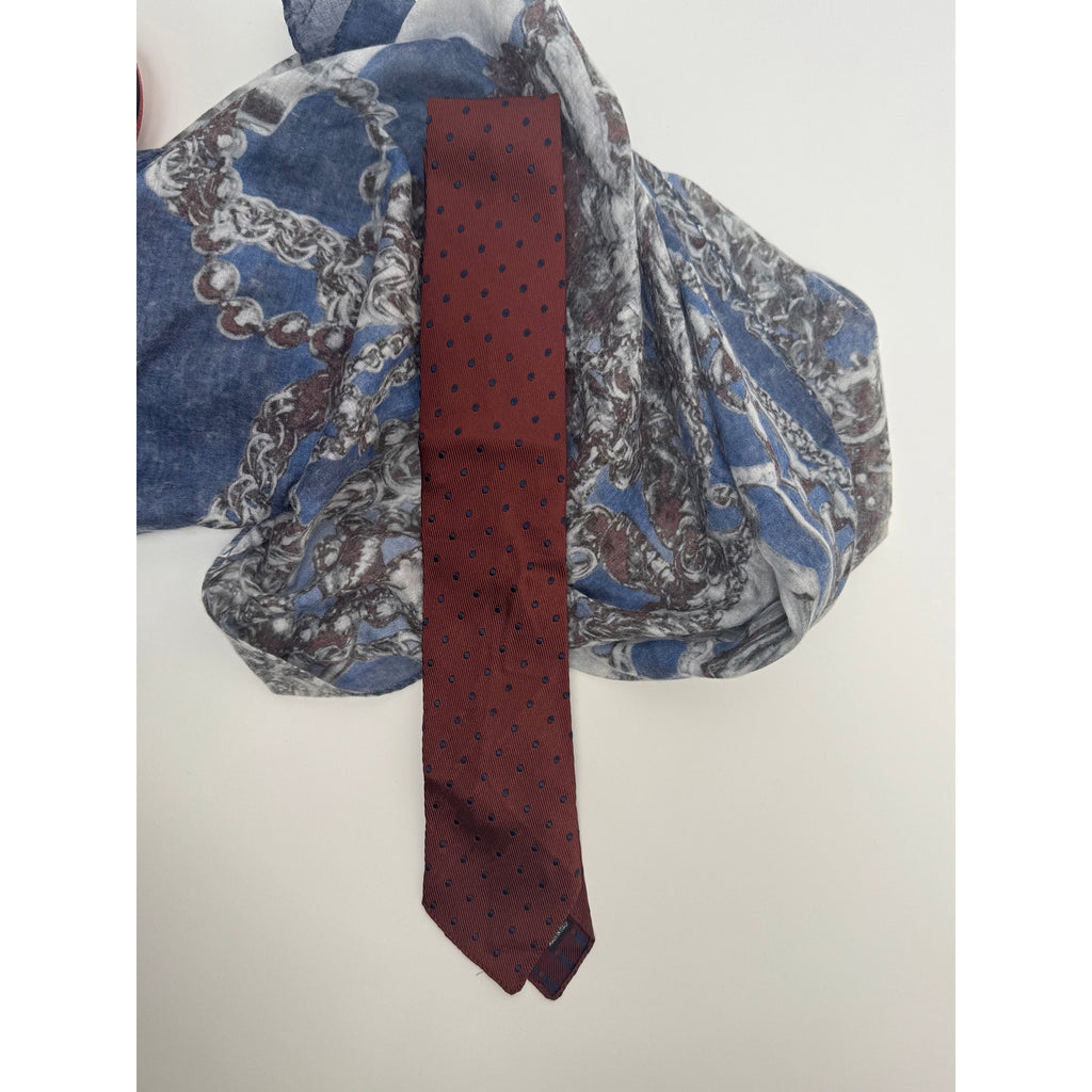 Dsquared2 NWOT Men's Burgundy & Navy Silk Polka Dot Tie Made in Italy