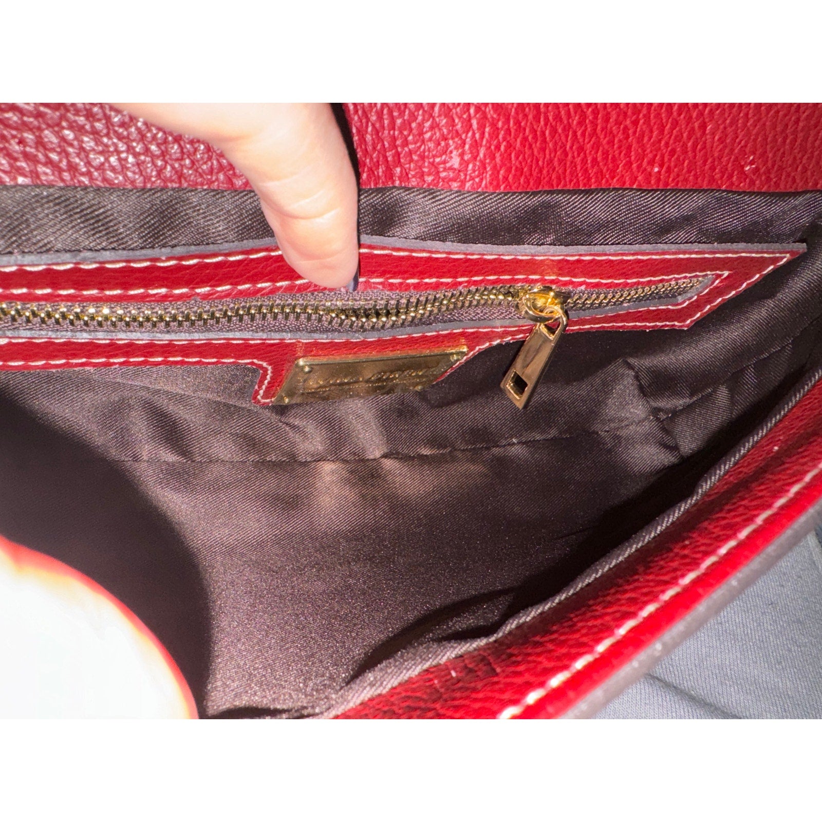 Divina Firenze Made in Italy Cranberry Leather Baguette Flap Crossbody Bag