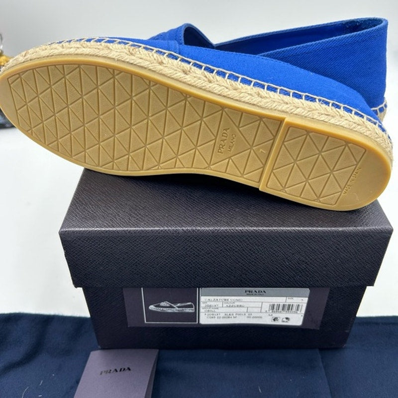 Women's Prada triangle logo canvas espadrille size 7, made in Italy