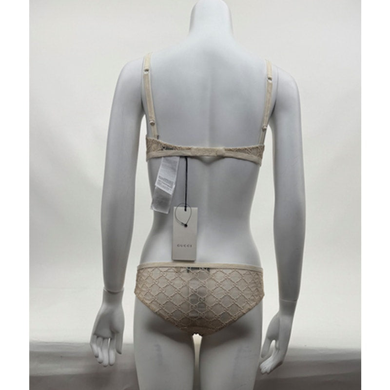 Women's Gucci NWT Cream GG Logo Lace Bra & Briefs Lingerie Set Size S