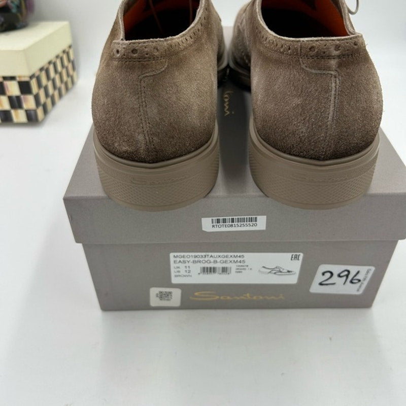 Men's Santoni, easy suede brogue wing tip, Oxford size 12 US made in Italy