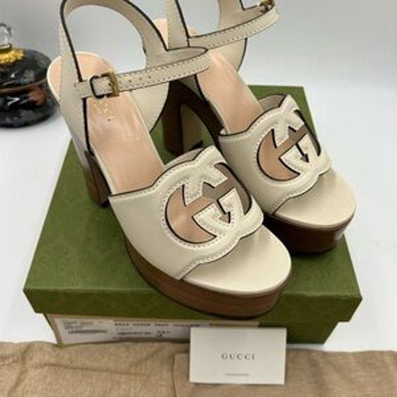 Women's Gucci interlocking G leather platform sandals size 39.5 made in Italy