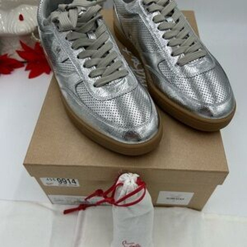 Men's Christian Louboutin tutti rui low top metallic leather sneakers size 43