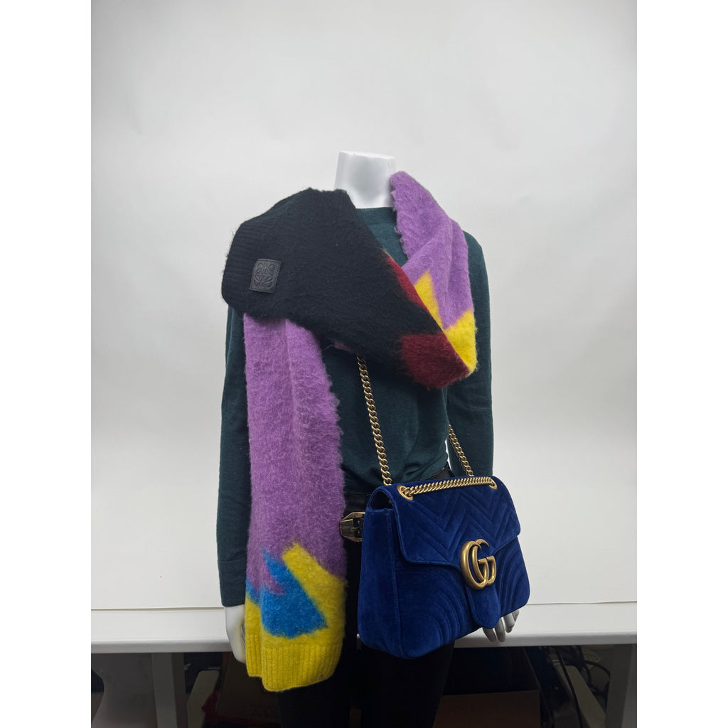 Loewe Intarsia Abstract Multicolor Wrap Knit Wool Blend Scarf